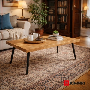Masuta de cafea Kiwari® Daro, MDF si Metal, 120×60×45 cm, Design Industrial Modern, Stejar & Negru - Img 2