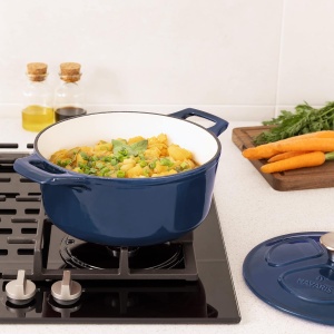 Oala fonta emailata Navaris, albastru, cu capac, pentru cuptor, plita, gaz, electric, cu inductie, cu infrarosu, 24 cm, 3.5 l - Img 8