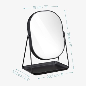 Oglinda cosmetica Navaris, rotativa 360°, ovala, cu baza metalica si tava pentru bijuterii, 18 x 28 cm, Negru - Img 4