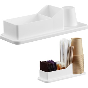 Organizator accesorii cafea Navaris, 24.4 x 8.7 x 6.8 cm, din plastic, pentru zahar, capsule, pahare, Alb