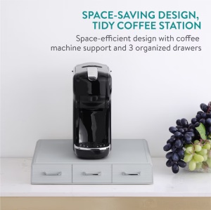 Organizator capsule cafea Navaris, 3 sertare, 48 capsule, 34.2x6.5x32.5 cm, HIPS, gri, plastic - Img 3