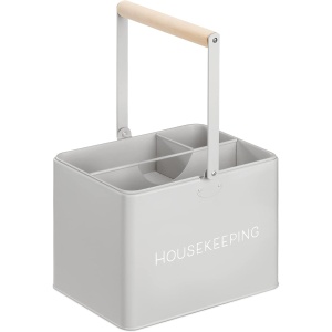 Organizator metalic produse de curatenie Navaris, 27.7 x 23 x 21 cm, 3 compartimente, tava interioara detasabila, Gri