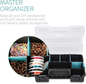 Organizator pentru scule Navaris, 3 buc, compartimente reglabile, 31.5 x 22.5 x 19.8 cm, cutie depozitare suruburi si piese mici, plastic rezistent, Negru - Img 4