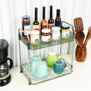 Organizator universal, Belle Vous, 2 niveluri, antiderapant, 38 x 23 x 12 cm, potrivit pentru bucatarie, baie, cosmetica, din plastic, Verde - Img 3