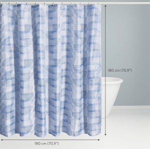Perdea de dus JEMIDI, impermeabila, din poliester, 180 x 180 cm, 12 carlige din plastic, design decorativ, Albastru - Img 2