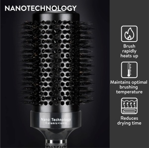Perie de par rotuda, H&S, Profesionala, pentru uscarea si coafarea parului, 53 mm, perii de mistret, Nano Tehnologie, Maner Ergonomic, Negru - Img 4