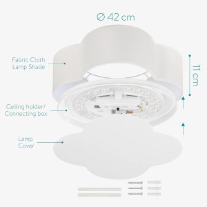 Plafoniera LED Navaris, cu telecomanda, Ø 42 x 14.3 cm, 22W, abajur textil, intensitate reglabila, design floare, Alb - Img 3