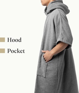 Poncho de baie unisex Homelevel, S-M, Gri, Bumbac organic, 54881.19.19 - Img 4