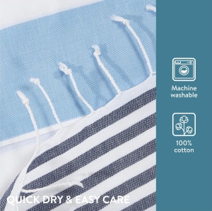 Poncho prosop JEMIDI albastru/alb, dimensiune S/M, 100% bumbac, cu gluga si buzunar - Img 7