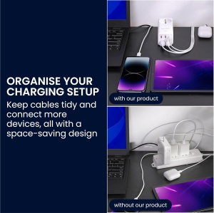 Prelungitor cu priza pentru birou kwmobile, 2 porturi USB A, 3 porturi USB C, 75 W, Cablu 1.5 m, Alb - Img 5