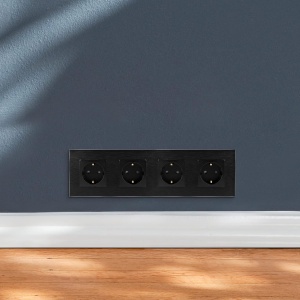 Priza cvadrupla Navaris, inacastrabila, cu rama din aluminiu, 30 x 8.5 cm, design elegant, 4000W, Negru - Img 5