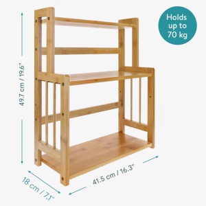 Raft condimente Navaris, 3 rafturi ajustabile, 41.5x18x49.7 cm, bucatarie, maro, bambus - Img 7