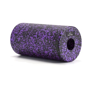 Rola cilindru pentru masaj, Everest Fitness, din spuma EPP, pentru yoga, pilates, fitness, relaxare musculara, 30 x 15 cm, genta depozitare, ghid exercitii, Negru/Mov