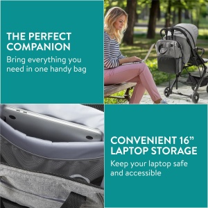 Rucsac Multifunctional Navaris, pentru Scutece, cu Pad pentru Schimbat, Prindere Carucior, 40 x 27 x 15 cm, Gri/Negru - Img 4