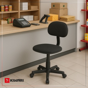 Scaun Birou Kiwari® Fen, Spatar si Sezut Tapitat, Reglabil pe Inaltime, Roti duble, Compact, Capacitate 120 kg, Negru - Img 6