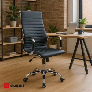 Scaun Birou Kiwari® Sim, Spatar Inalt, Sezut Tapitat, Reglabil pe Inaltime, Baza Metal Rotativa, Capacitate 120 kg, Negru - Img 5