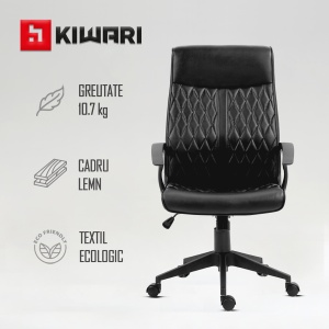 Scaun birou Kiwari® Val, spatar inalt, brate fixe, mecanism fluture, baza si roti nylon, Negru - Img 5