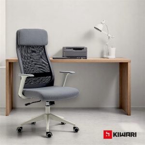 Scaun birou Kiwari Han, spatar inalt, cadru metalic, suprafata din tesatura si plasa, suport lombar fix, brate fixe, mecanism fluture, baza nylon, roti PU, Gri/Negru - Img 2