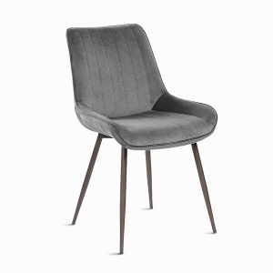 Scaun de Bucatarie/Living Kiwari® Velar, Catifea, Cadru metalic, Spatar curbat, 50x49x83 cm, Gri