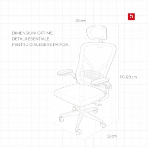 Scaun ergonomic de birou Kiwari® Cloud, tetiera reglabila, spatar din plasa, mecanism butterfly, gri - Img 2