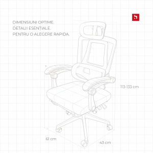 Scaun ergonomic de birou Kiwari® Zen, suport extensibil pentru picioare, spatar rabatabil 135°, tetiera, negru - Img 2