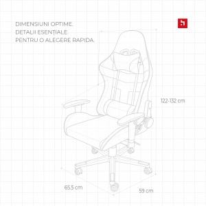 Scaun gaming Kiwari® Nova, spatar rabatabil 180°, brate 2D, perne lombara si cervicala, piele PU, negru/gri - Img 4