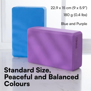 Set 2 blocuri fitness H&S, spuma EVA, antiderapante, Albastru/Violet, 23x15cm - Img 3