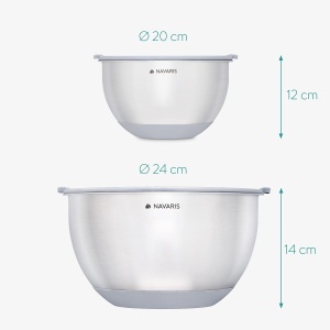 Set 2 boluri metalice multifunctionale cu capac Navaris, 20 cm si 24 cm, 3 razatori, Antiderapant, Inox - Img 2