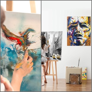Set 2 panze pentru pictura Kurtzy, 70 x 100 cm, din bumbac, pentru vopsele acrilice si uleioase, 8 pene din lemn, Alb - Img 3