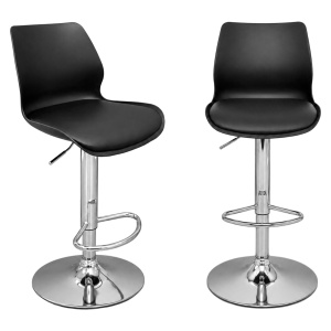 Set 2 scaune de bar Kiwari® Dome, spatar inalt, reglabile pe inaltime, PU si spuma, baza cromata, negru