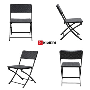 Set 2 Scaune Gradina Pliabile Kiwari®, 44.5x57x80.5 cm, Cadru Metalic Rezistent, 120 kg, Mobilier Exterior pentru Terasa/Balcon/Camping, Negru - Img 8