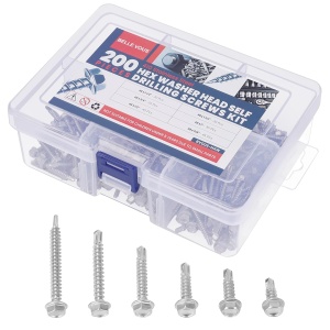 Set 200 de suruburi Belle Vous, hexagonale M8, din otel inoxidabil, 6 dimensiuni, cutie pentru depozitare, Argintiu
