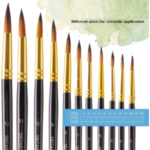 Set 24 de pensule, Tritart, pentru pictura, cu varf fin, perii din par sintetic, pentru acuarela, acril si ulei, Negru - Img 5