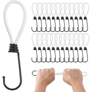 Set 25 corzi elastice, PRETEX, cu carlig metalic, din latex rezistent, pentru prindere, fixare, Albe - Img 1