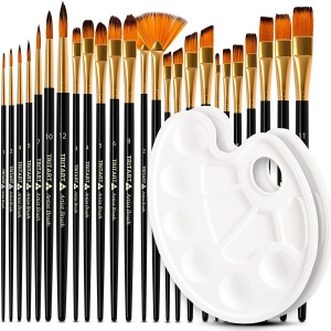 Set 25 de Pensule, Tritart, 2 Palete de Pictura, Negru/Auriu