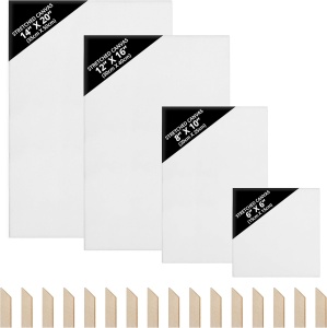 Set 4 panze pentru pictura, Belle Vous, tesatura din bumbac grunduit, 16 pene din lemn, dimensiuni mixte, potrivite pentru vopsele acrilice si uleioase, Alb - Img 3