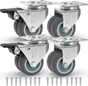 Set 4 roti duble pivotante GBL, 50 mm, pivotante 360°, sarcina maxima de incarcare 400kg, sistem de franare, poliuretan, Gri