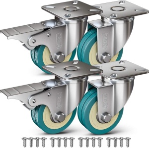 Set 4 roti GBL, 50 mm, pivotante 360°, sarcina maxima de incarcare 100kg, sistem de franare, poliuretan, Argintiu/Verde