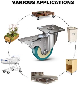 Set 4 roti GBL, 50 mm, pivotante 360°, sarcina maxima de incarcare 100kg, sistem de franare, poliuretan, Argintiu/Verde - Img 6