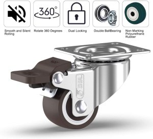 Set 4 roti pivotante GBL, pentru transport, 25 mm, cu 2 frane, argintiu, sarcina maxima de incarcare 40 kg - Img 6