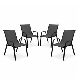 Set 4 Scaune Kiwari® Lago, 55.5x72.5x92.5 cm, Suprapozabil, Greutate maxima 110 kg, Gradina/Terasa/Balcon, Negru