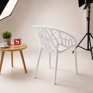 Set 4 scaune Kiwari® Leaf, design decorativ, material PP, pentru interior si exterior, alb - Img 4
