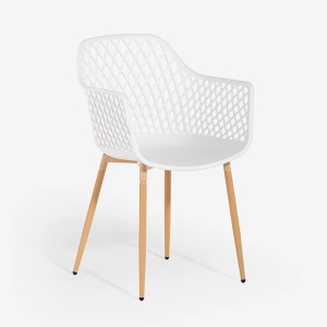 Set 4 scaune moderne de exterior pentru gradina si terasa, cu brate, AHD, Vetra, din polipropilena, ALB