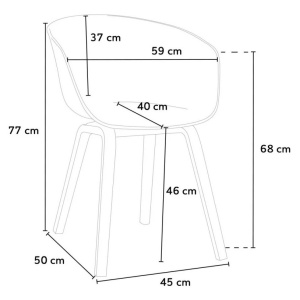 Set 4 scaune Norky cu brate, negru, picioare metalice cu efect de lemn natural, design modern, 50x45x77 cm, Negru - Img 2
