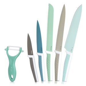 Set 6 Cutite Navaris, cutite de taiere si curatitor ceramic, inox, design pastelat, 43114 - Img 5