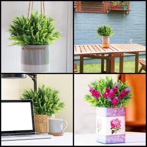 Set 6 plante artificiale Belle Vous, 35 × 29 cm, feriga si frunze, aspect natural, rezistente UV, material plastic, pentru decor interior/exterior, Verde - Img 6