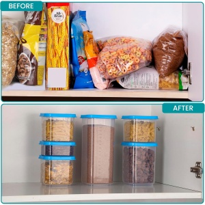 Set 6 recipiente alimentare, Belle Vous, din plastic fara BPA, 300 ml-1800 ml, capace etanse, potrivit pentru congelator/microunde/masina de spalat vase, Transparent - Img 4