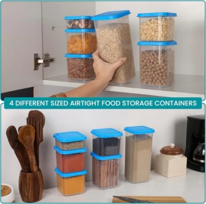 Set 6 recipiente alimentare, Belle Vous, din plastic fara BPA, 300 ml-1800 ml, capace etanse, potrivit pentru congelator/microunde/masina de spalat vase, Transparent - Img 6