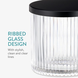 Set accesorii baie Navaris, 4 piese, dispenser sapun lichid, suport periute dinti, sapuniera, recipient depozitare, din sticla, design modern, Transparent - Img 4