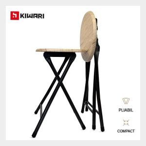 Set Bucatarie/Bar masa cu 2 scaune Kiwari® Fab, 90×45×74 cm, 2 scaune Ф 30 x 45 cm, MDF/Metal, Design Compact, Bej - Img 5